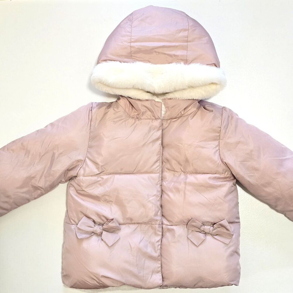 Liv & Lottie Pink Hooded Puffer Jacket Faux Fur Lined Baby Girl 12 Months